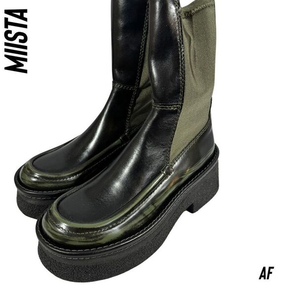 MIISTA E8 AMARAH ANKLE BOOTS IN BLACK CALF LEATHER AND KHAKI NEW SIZE 37 - Picture 7 of 7